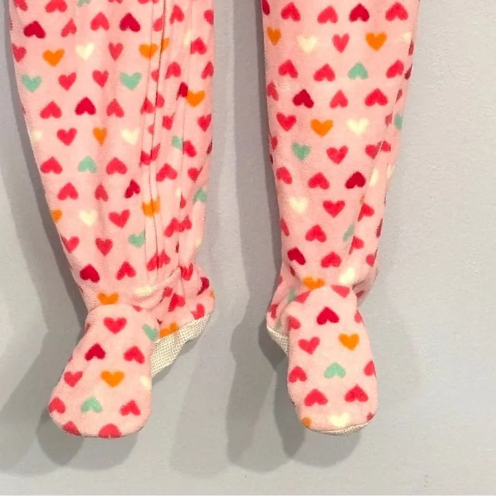 Carter’s | Girls Pink Hearts Valentine’s Day Footed Sleeper Pajamas Pjs 3T